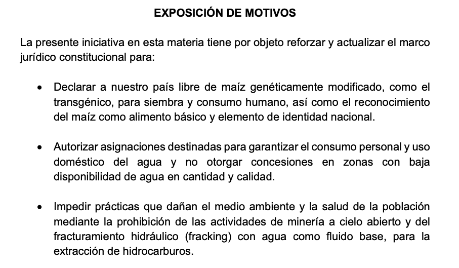 Exposición de motivos de la reforma ambiental de AMLO.