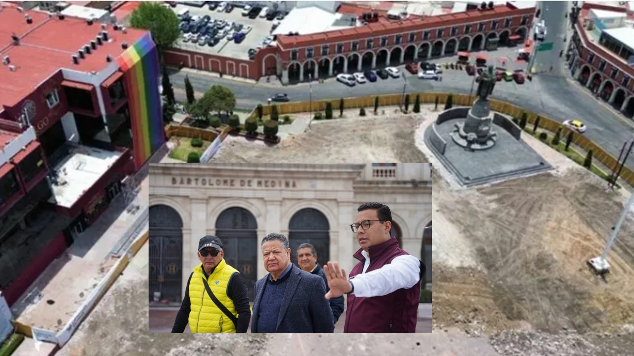 El gobernador de Hidalgo Julio Menchaca supervisa las obras de Plaza Juárez. (Especial)