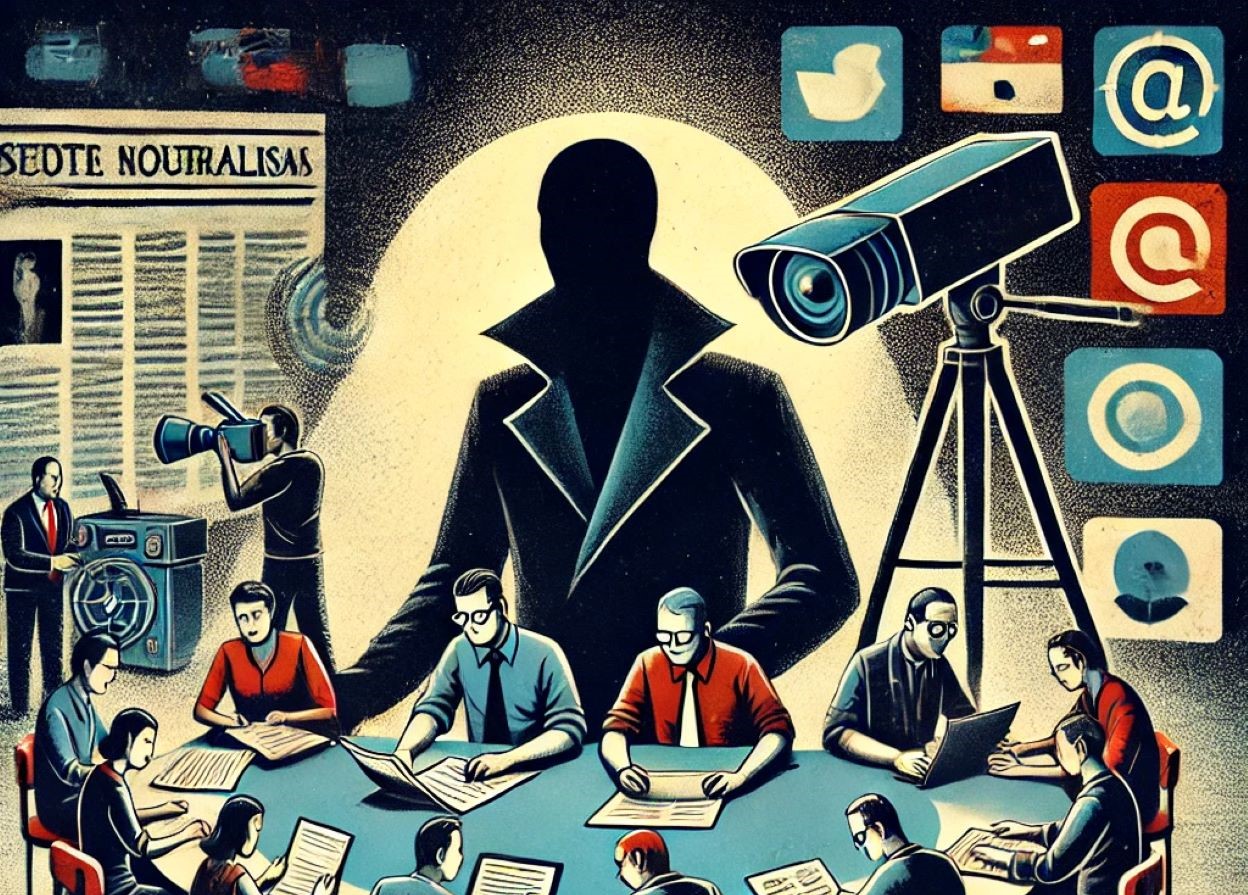 Imagen conceptual sobre el espionaje a periodistas realizada con IA.