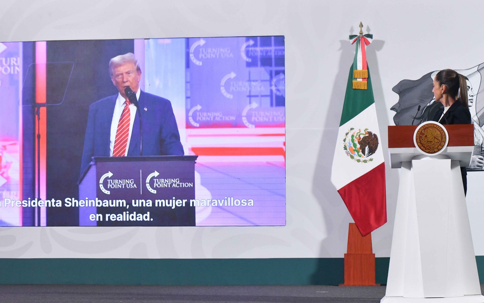 Claudia Sheinbaum, presidenta de México, durante la conferencia matutina realizada en Palacio Nacional, muestró un reciente video de Donald Trump,. (Cuartoscuro)