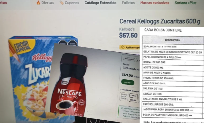 Productos de despensa comprados a sobreprecio.