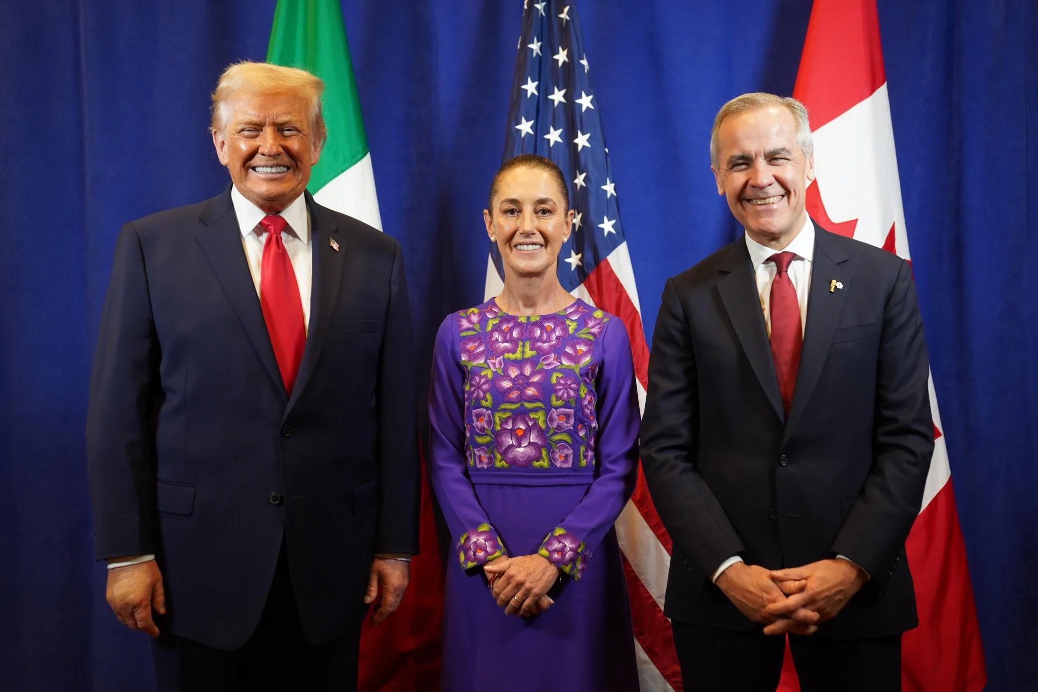 Donald Trump, Claudia Sheinbaum y Mark Carney.