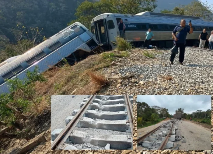 Imagen del descarrilamiento e imágenes de daños previos en el Tren Interoceánico.