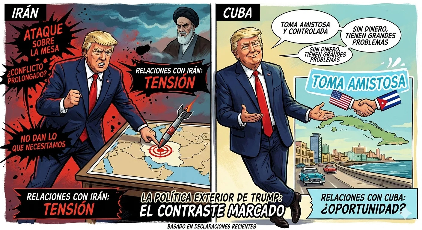 Trump y su política exterior de doble rostro. (Elaborada con Gemini)