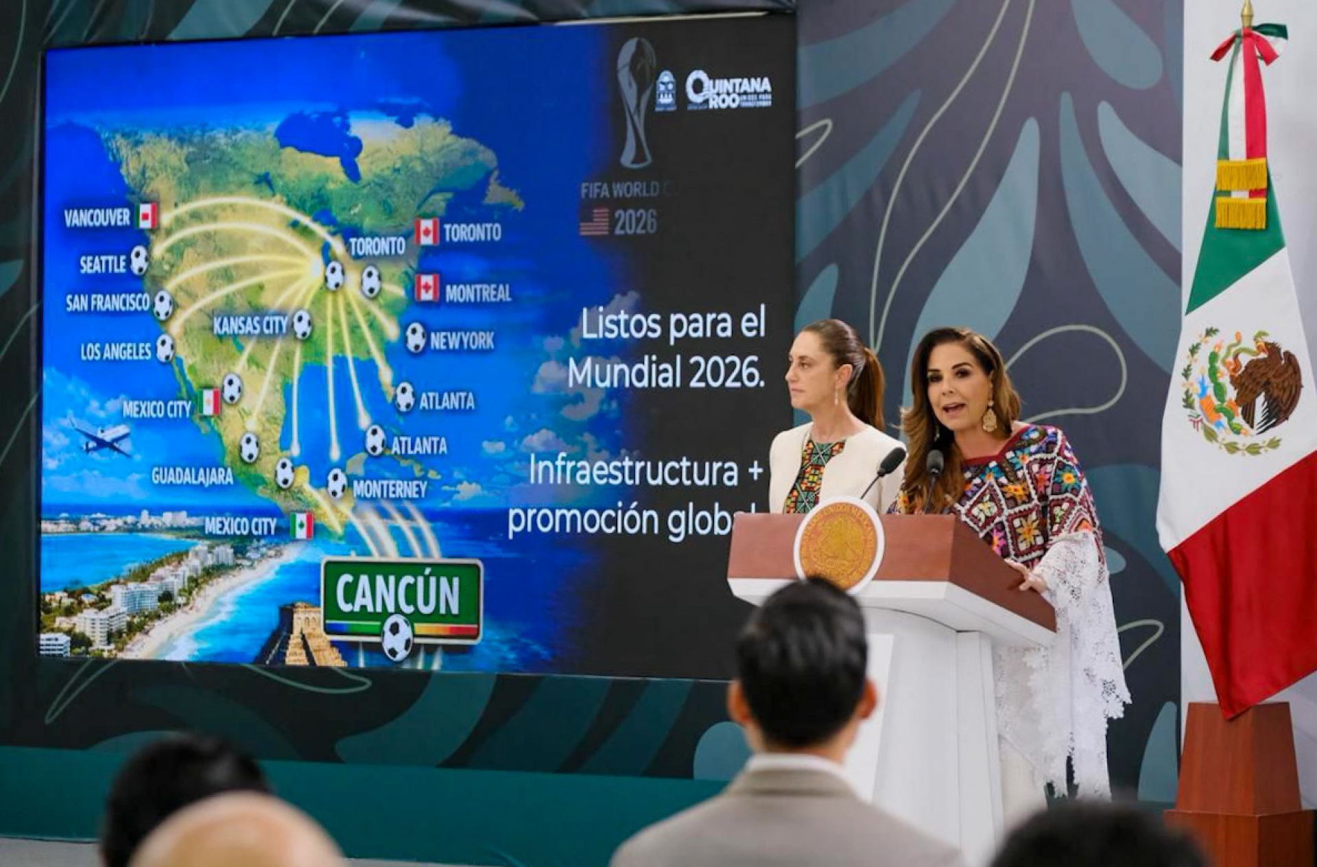 Claudia Sheinbaum y gobernadora Mara Lezama durante la mañanera. (Cuartoscuro)